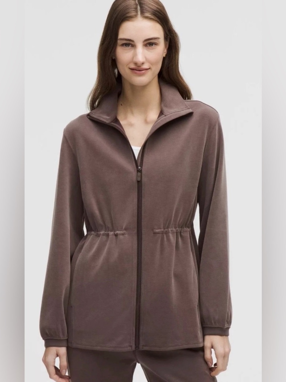 Lululemon Softstreme Cinch-Waist Full-Zip Jacket Brown XS Pockets Zip Closure